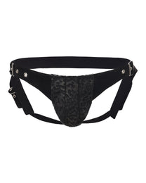 Flocked Leopard Harness Jockstrap with flocked leopard texture