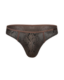 BSZN Snake-Print Sheer Mesh Thong, taupe brown colorway, front product view