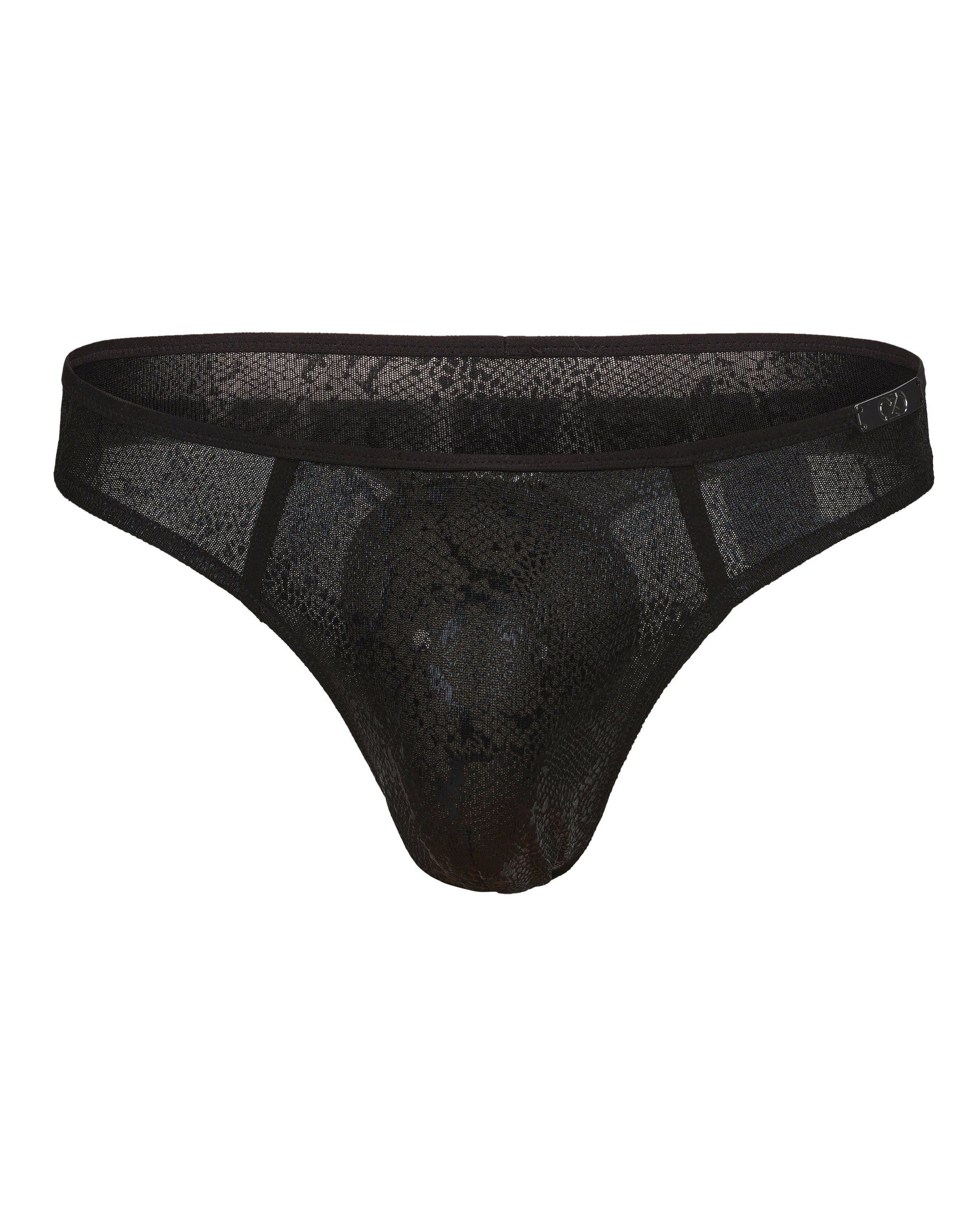 BSZN Snake-Print Sheer Mesh Thong, black colorway, front product view