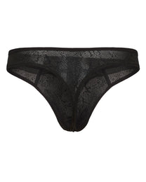 BSZN Snake-Print Sheer Mesh Thong, black colorway, rear product view