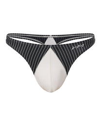 BSZN Serving Desire Pinstripe Thong, front product view
