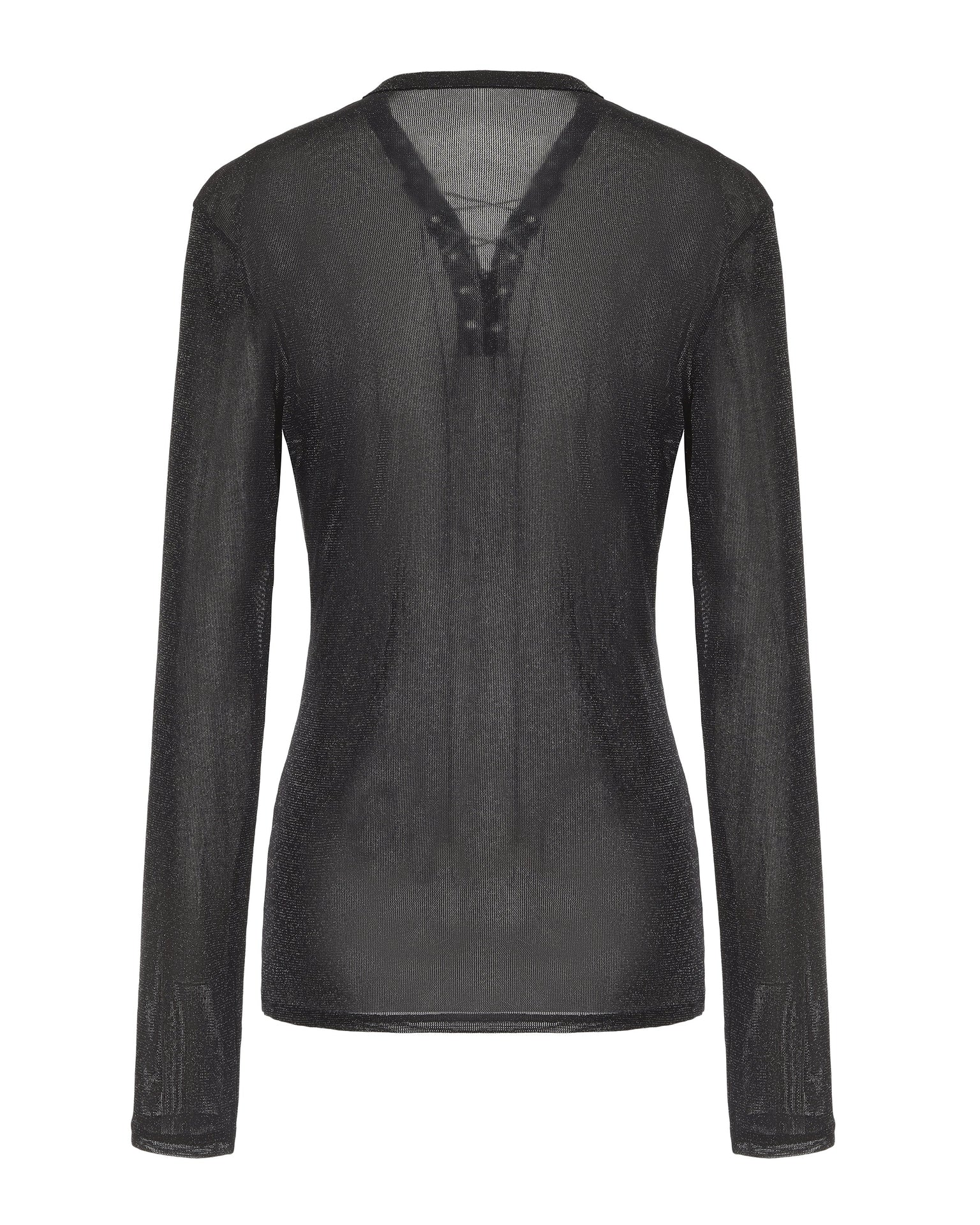 Lace-Up Metallic Mesh Long-Sleeve Top, alternate product view 2