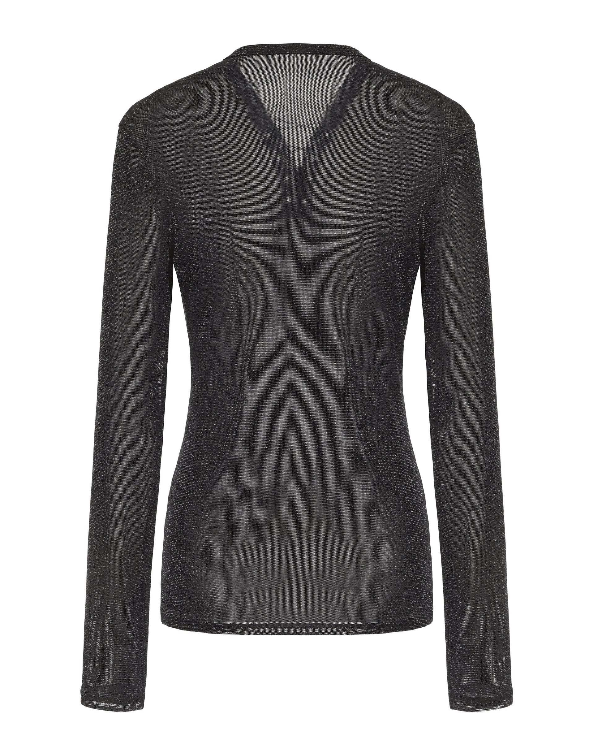 Lace-Up Metallic Mesh Long-Sleeve Top, alternate product view 2