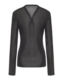 Lace-Up Metallic Mesh Long-Sleeve Top, alternate product view 2