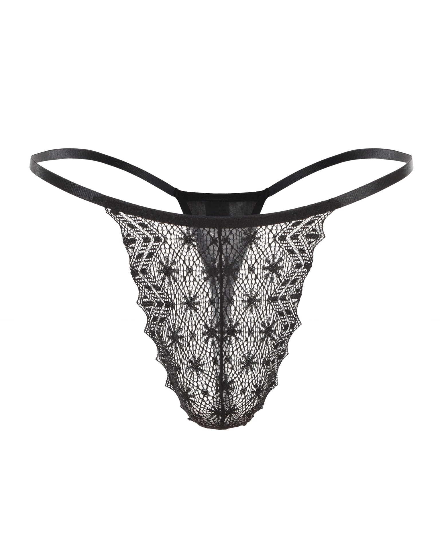 Delicate Strap Lace Thong with floral lace pouch