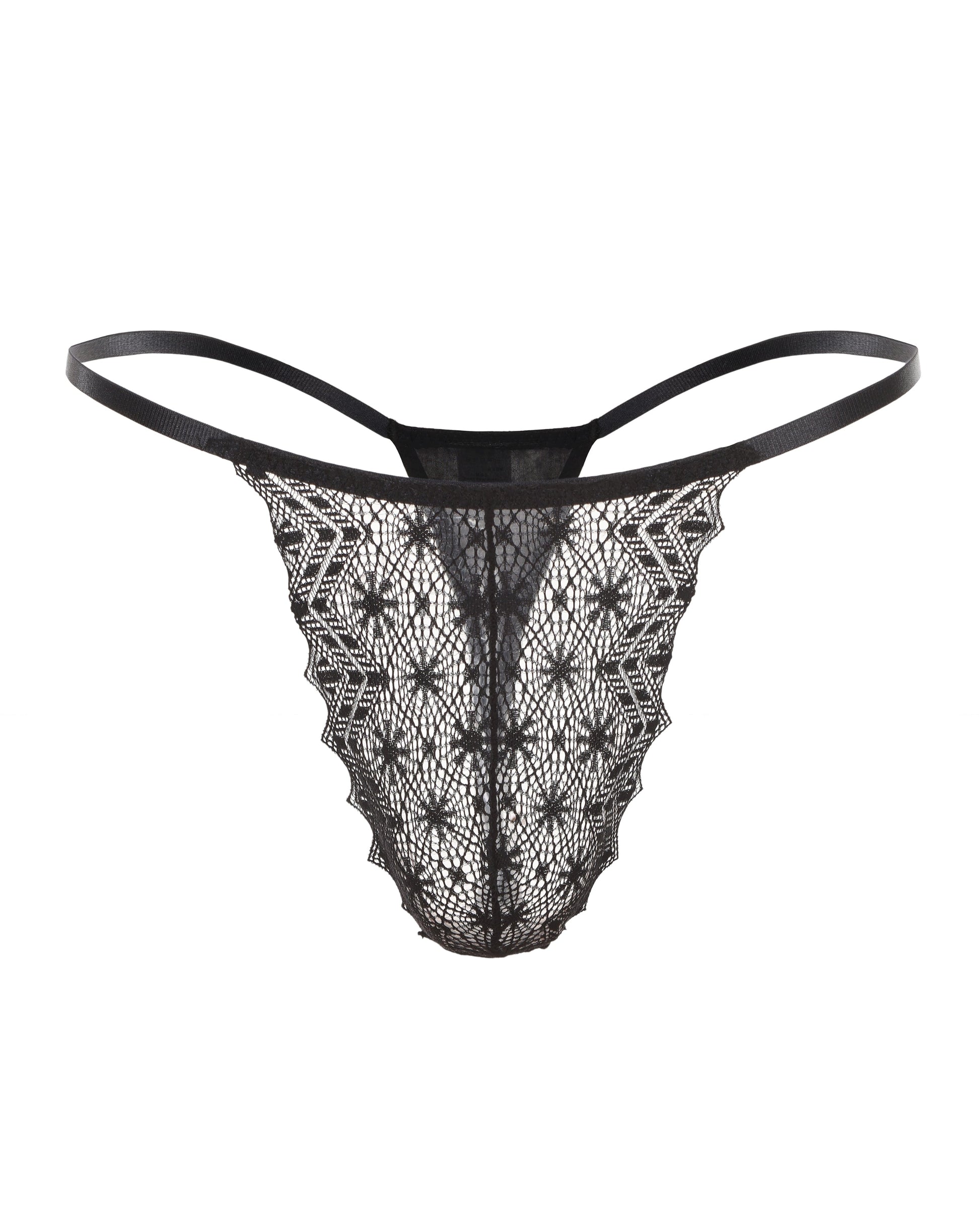Delicate Strap Lace Thong with floral lace pouch
