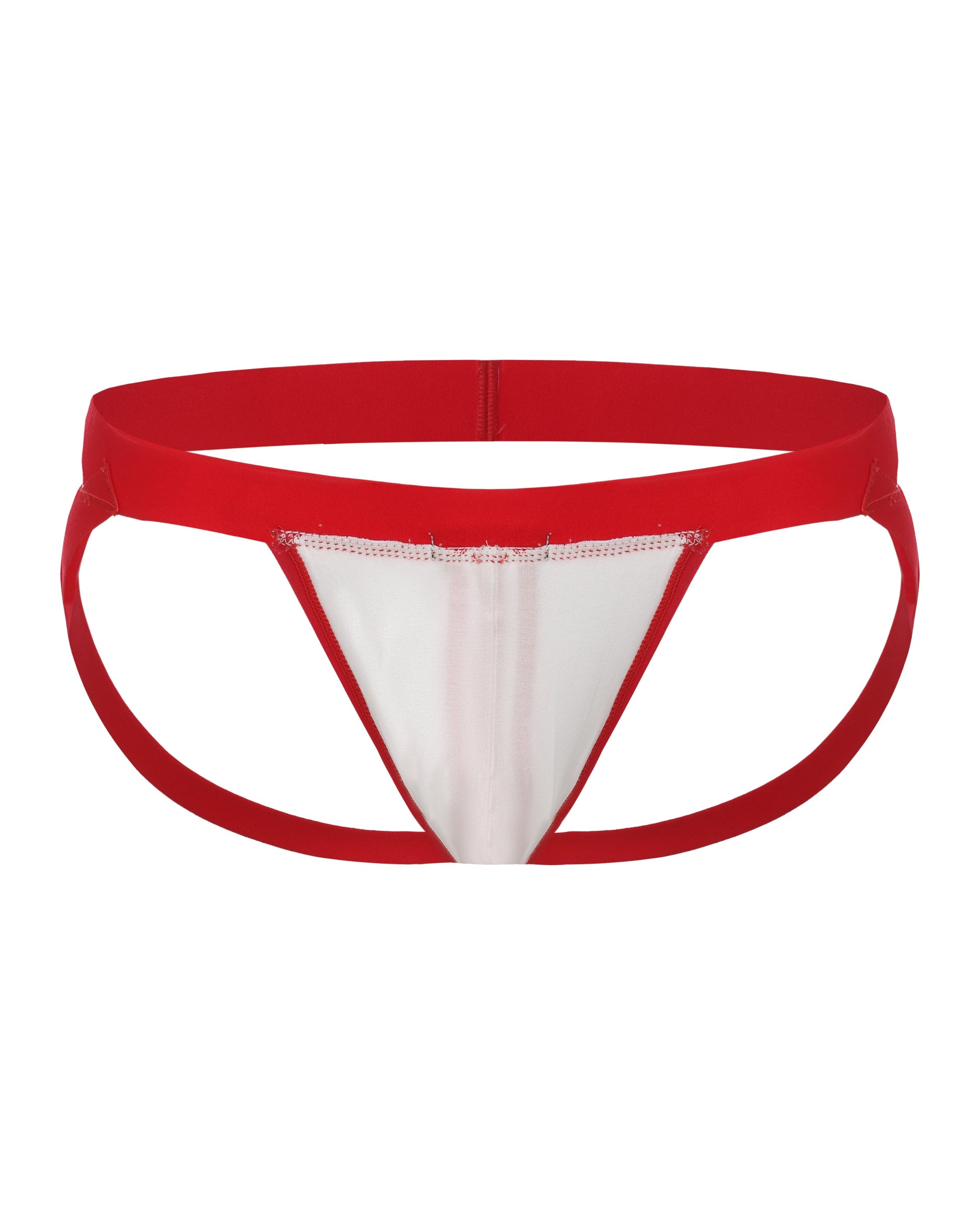 BSZN Vivid Contrast Pouch Jockstrap, in red and white, front product view