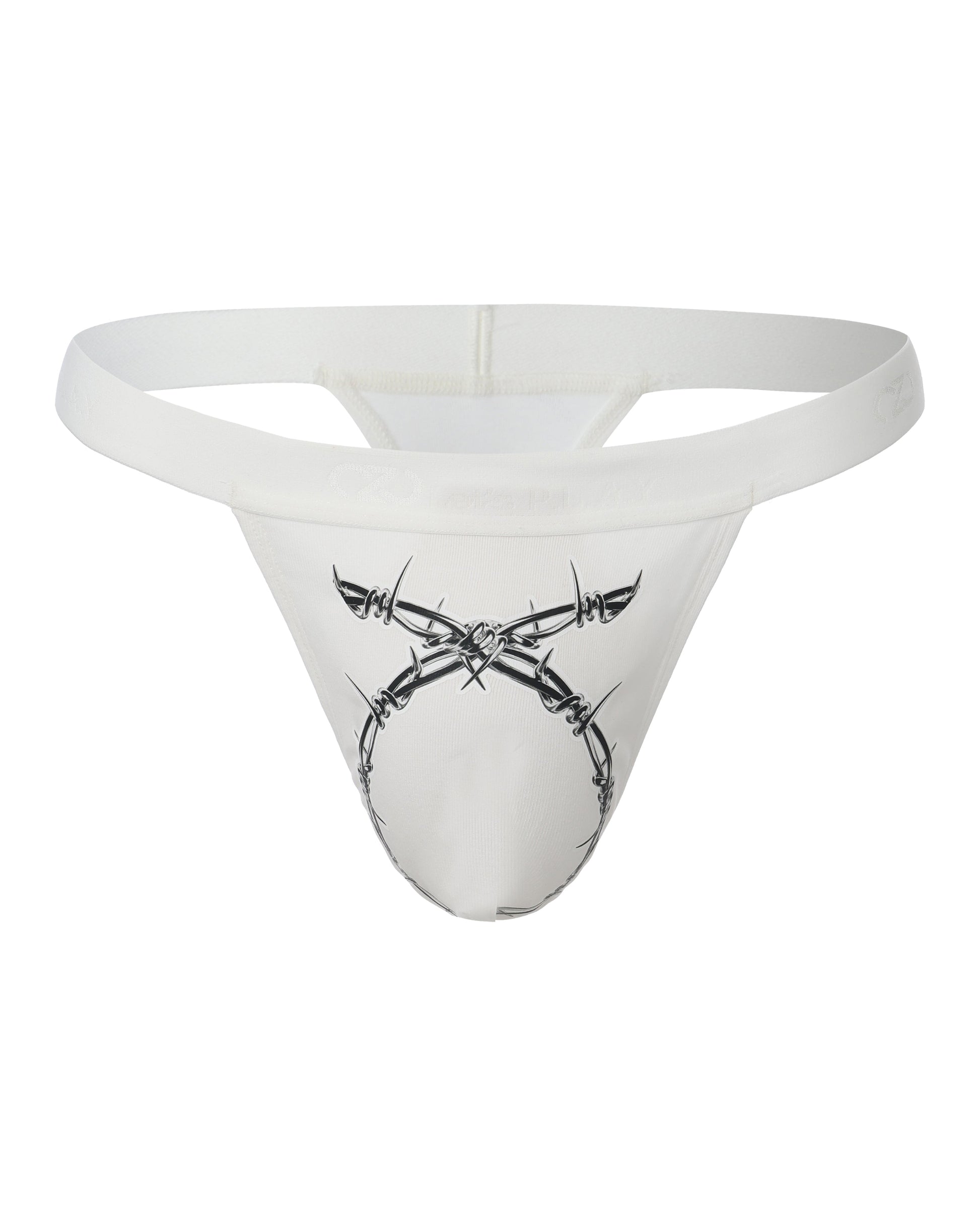 BSZN Thorn Print Thong, in white, front product view
