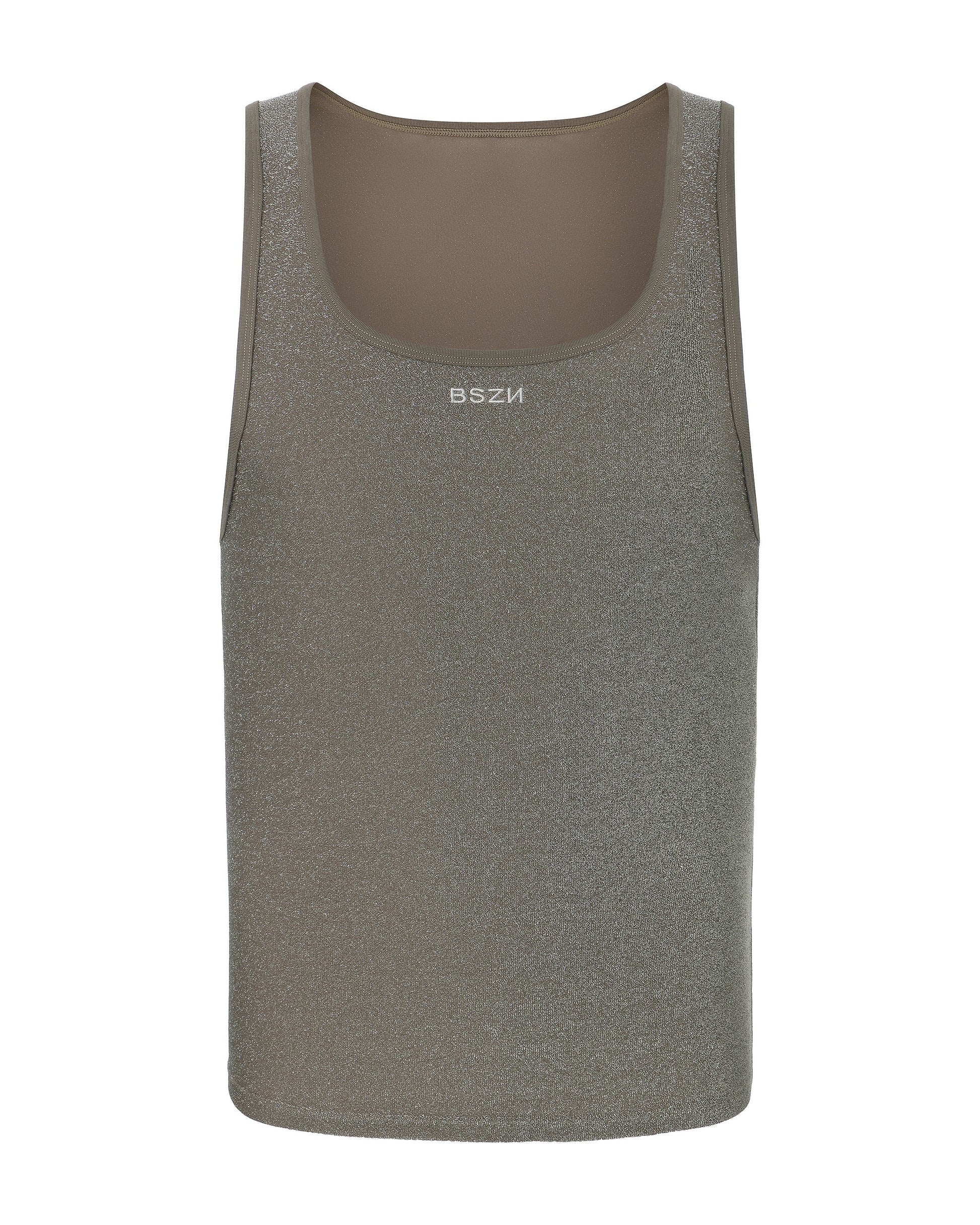 BSZN Metallic Shimmer Tank Top, in metallic gray, front product view