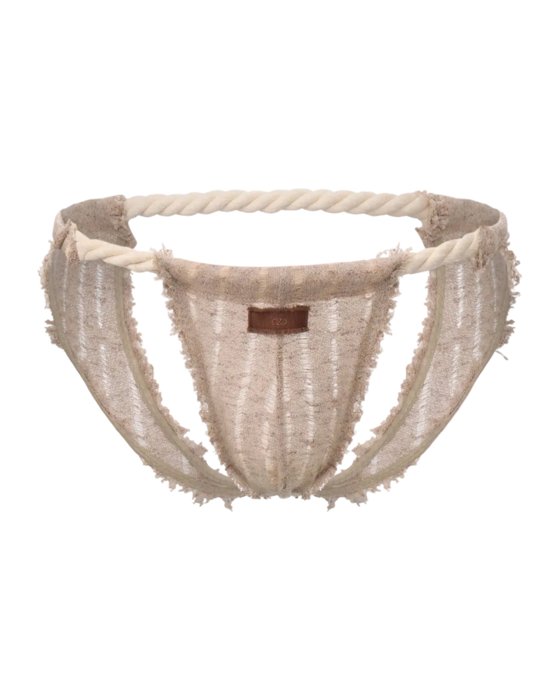 Distressed Knit Double-Strap Thong with distressed open knit