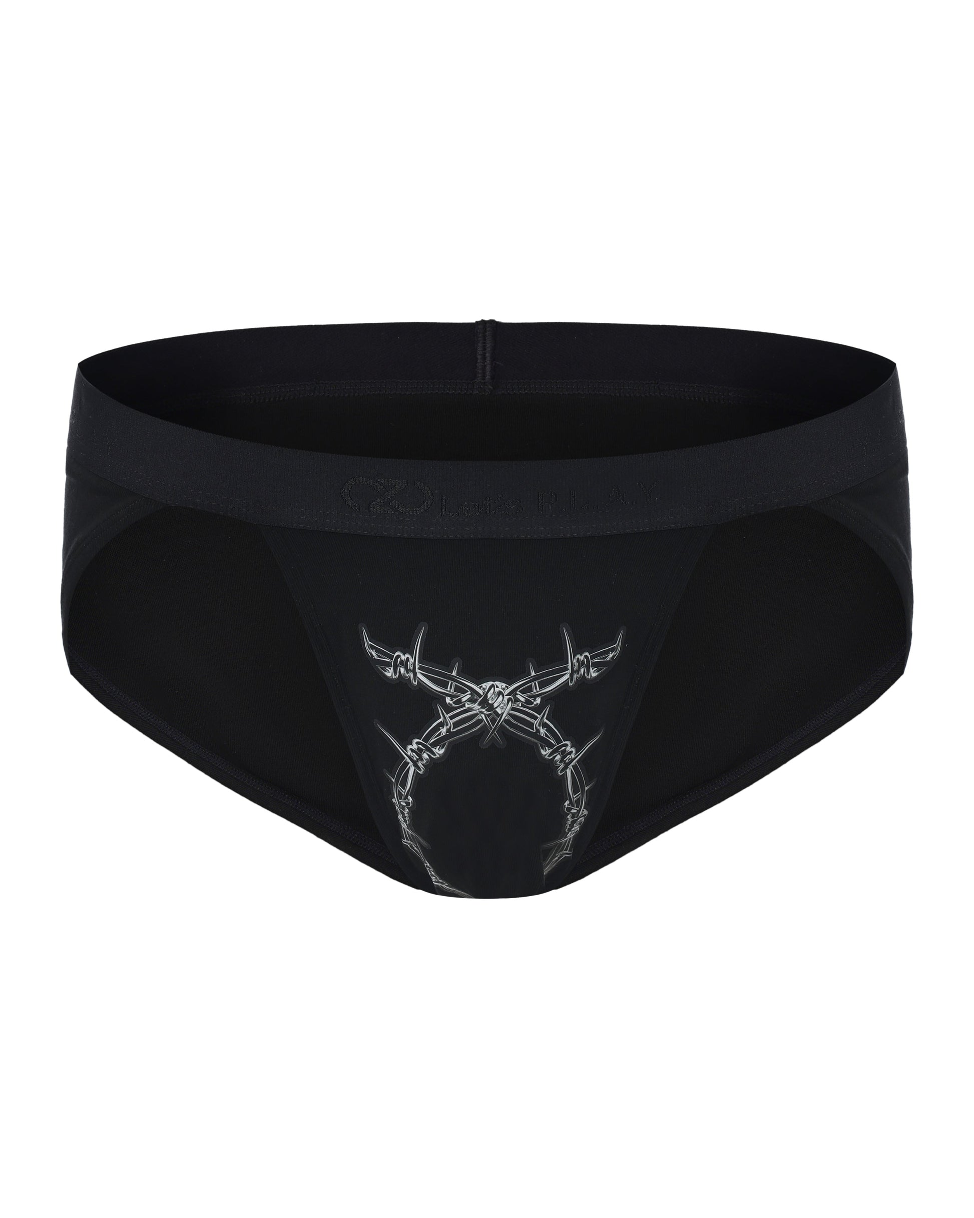 BSZN Thorn Print High-Cut Brief, in black, front product view