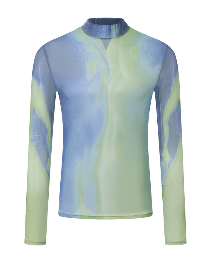 Body Print Sheer Mesh Long Sleeve Top - product view 1
