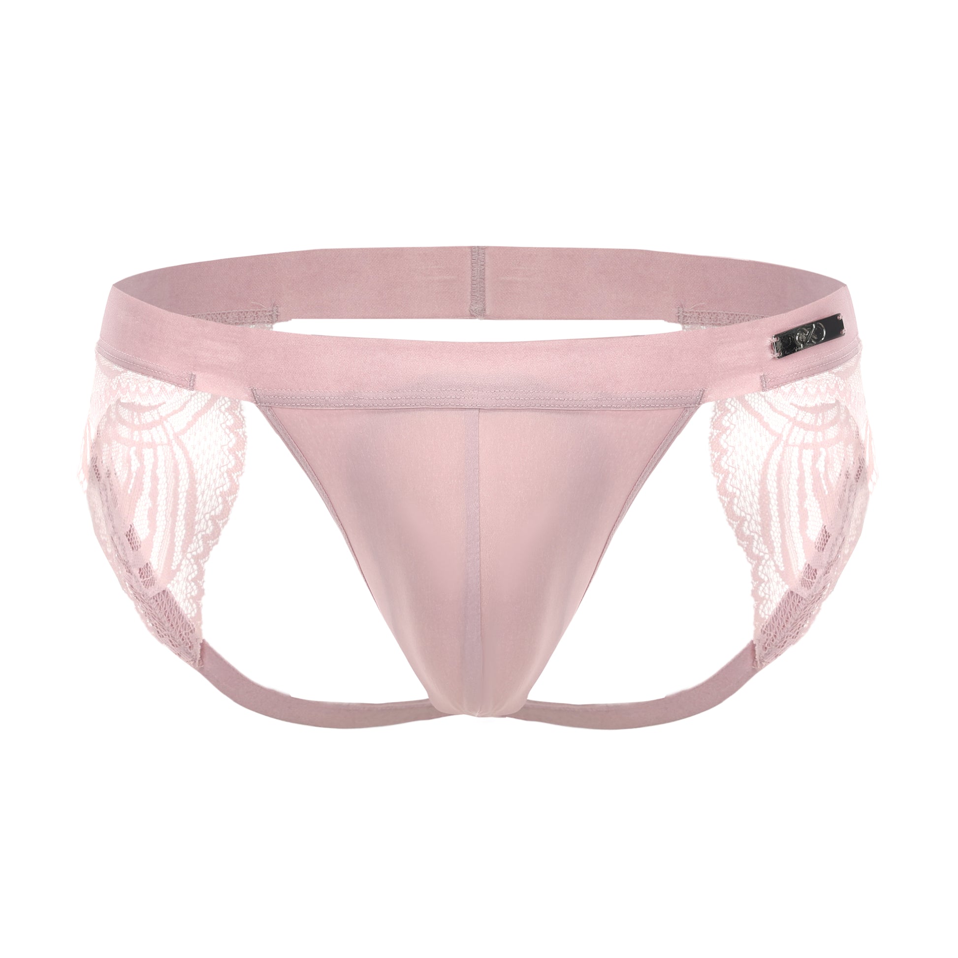 BSZN Scalloped Lace Jockstrap in pink, front product view