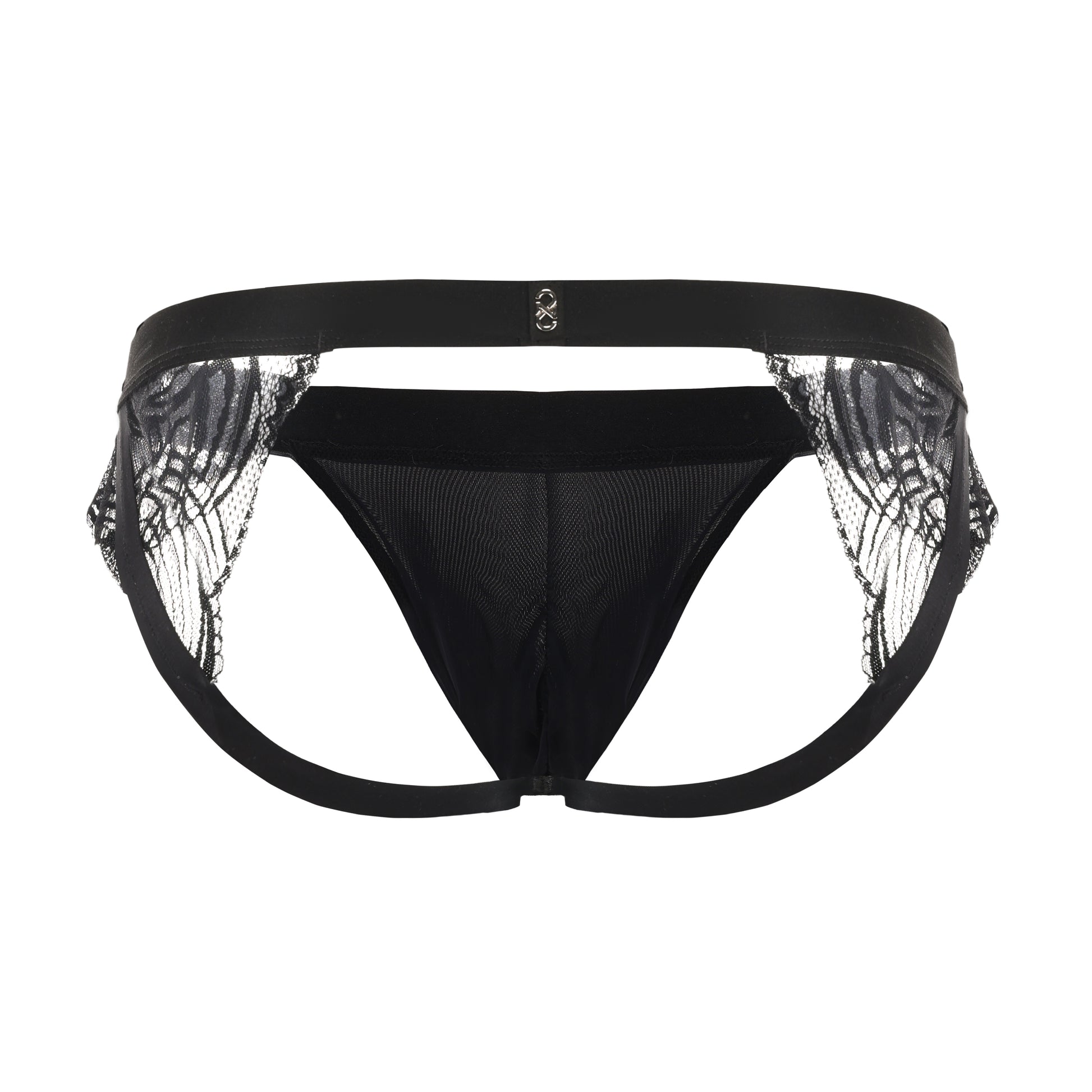 BSZN Scalloped Lace Jockstrap in black, front product view