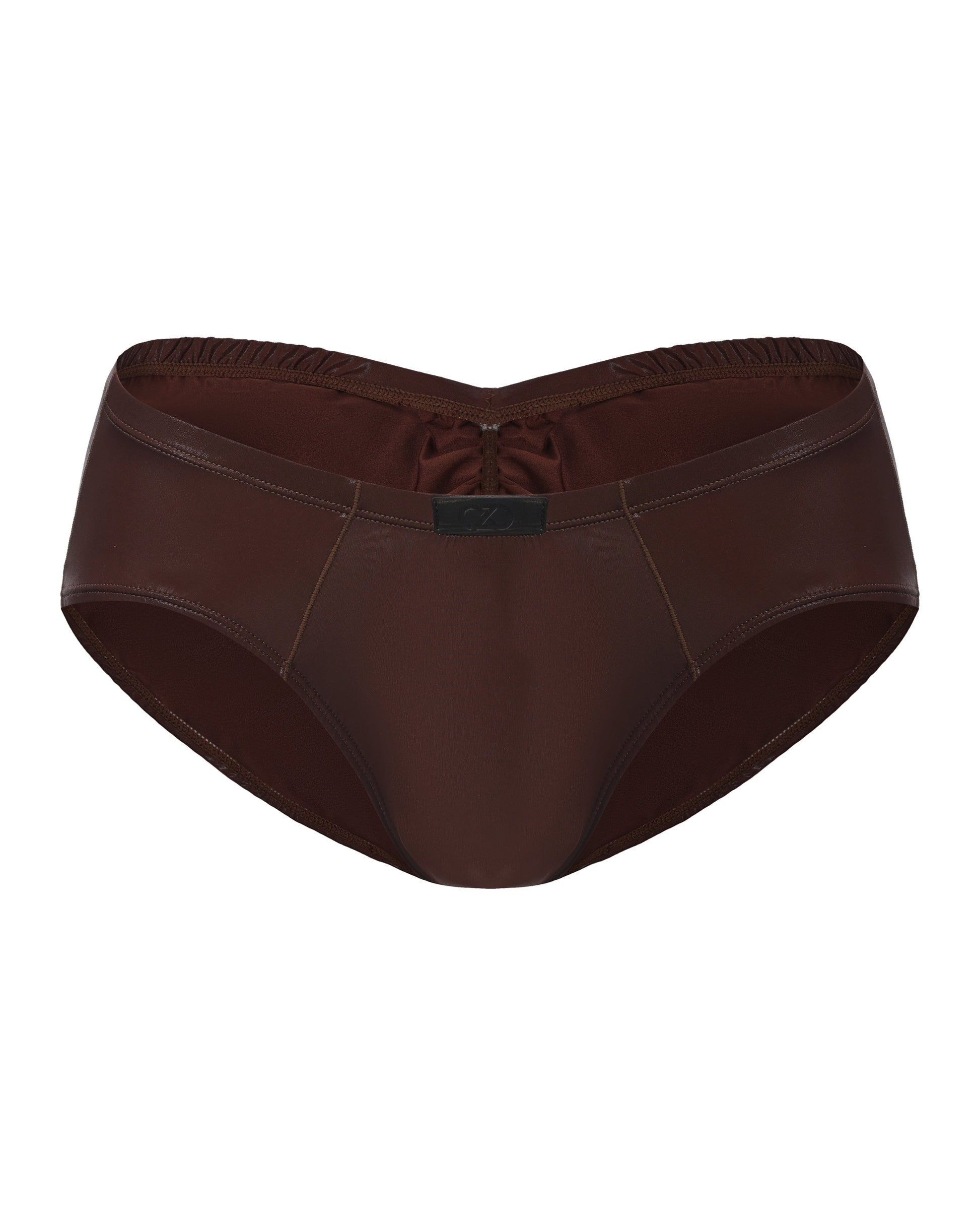 BSZN Liquid Skin Ruched-Back Brief in brown, product front view