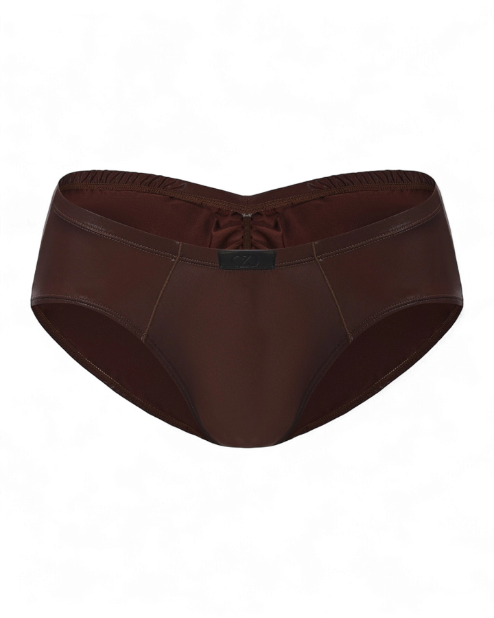 BSZN Liquid Skin Ruched-Back Brief in brown, product front view