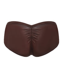 BSZN Liquid Skin Ruched-Back Brief in brown, full-coverage product rear view