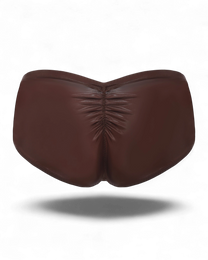 BSZN Liquid Skin Ruched-Back Brief in brown, full-coverage product rear view