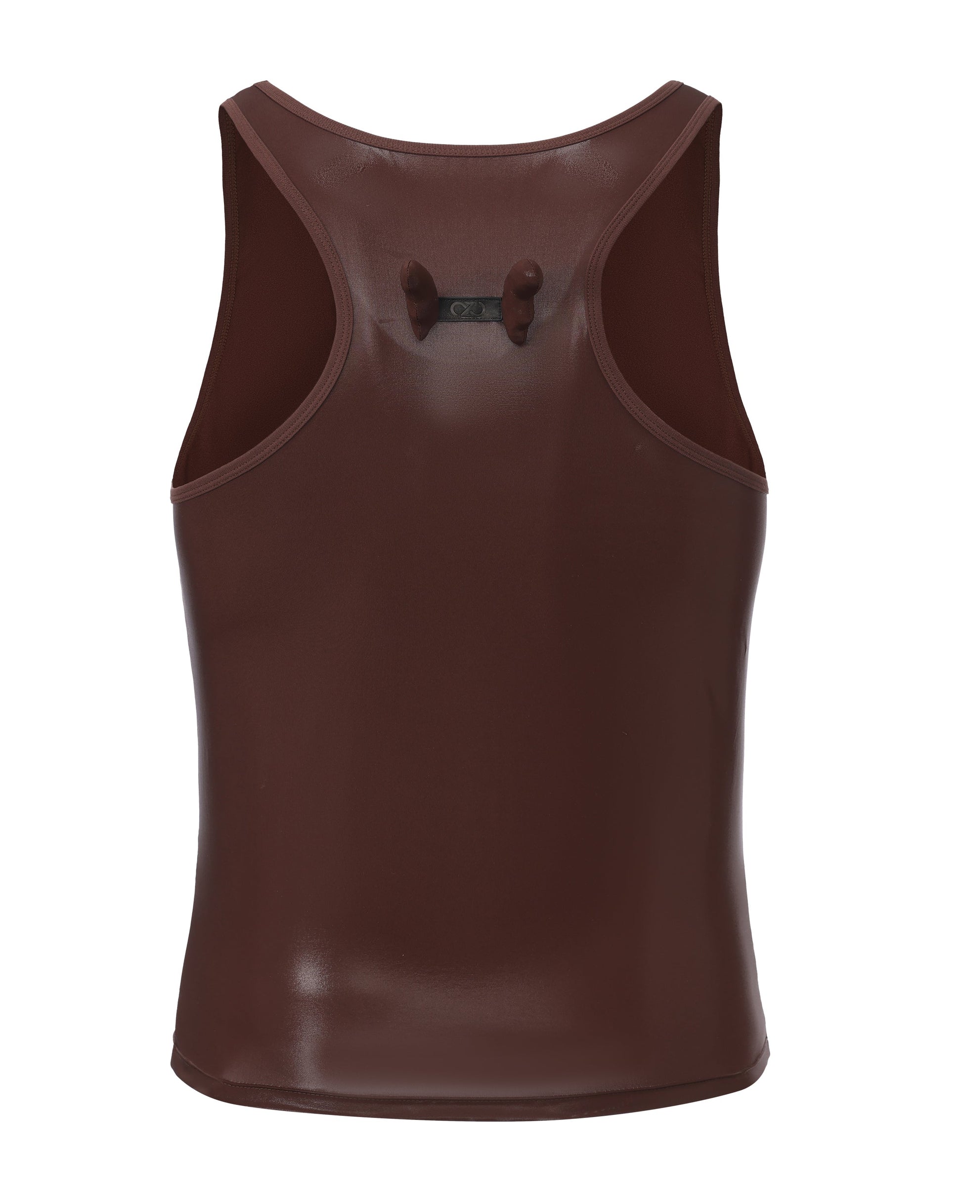 BSZN Liquid Skin Racerback Tank Top in brown, product back view with sculptural upper-back detail