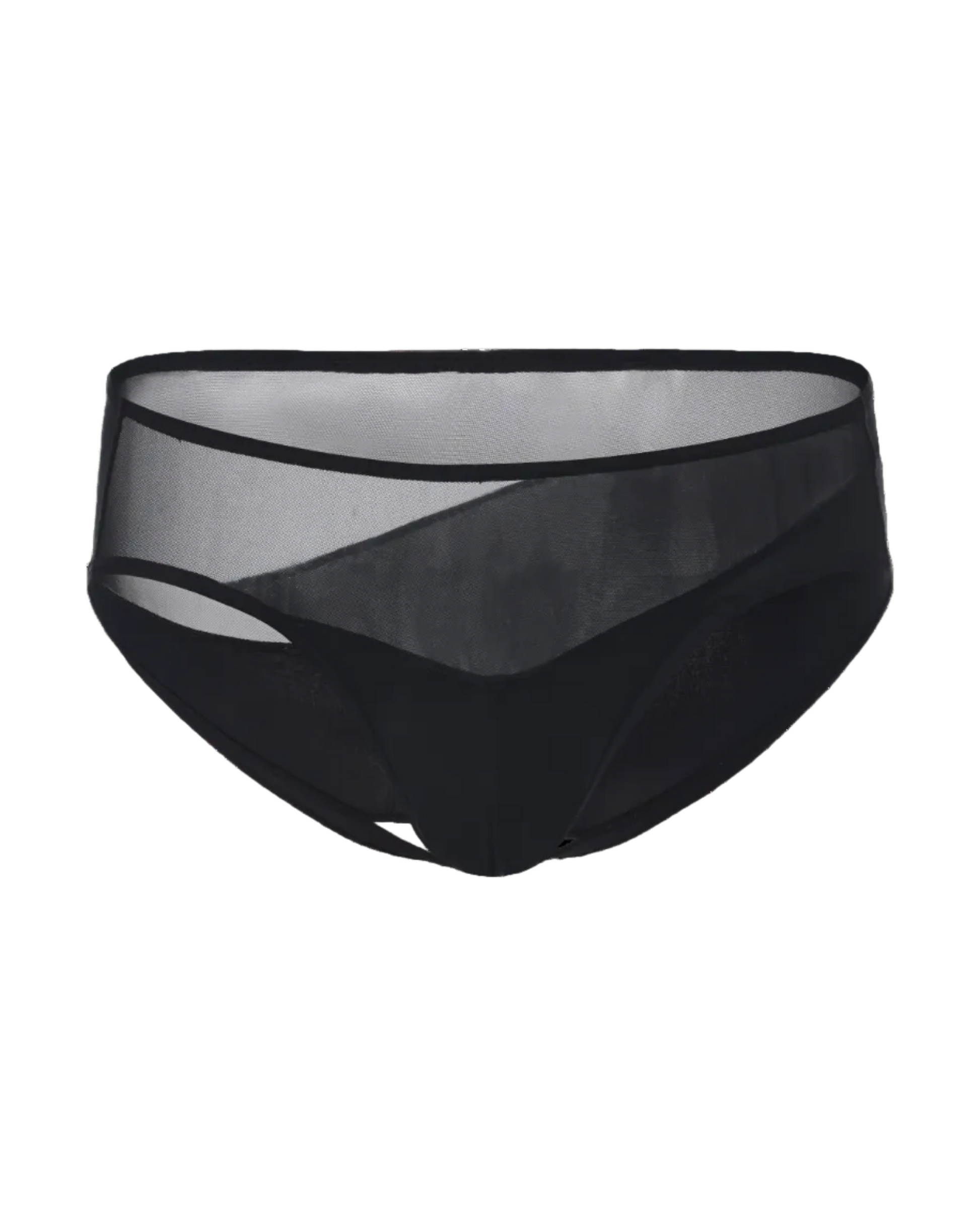 BSZN Enter Me Sheer Cutout Brief in black, front view