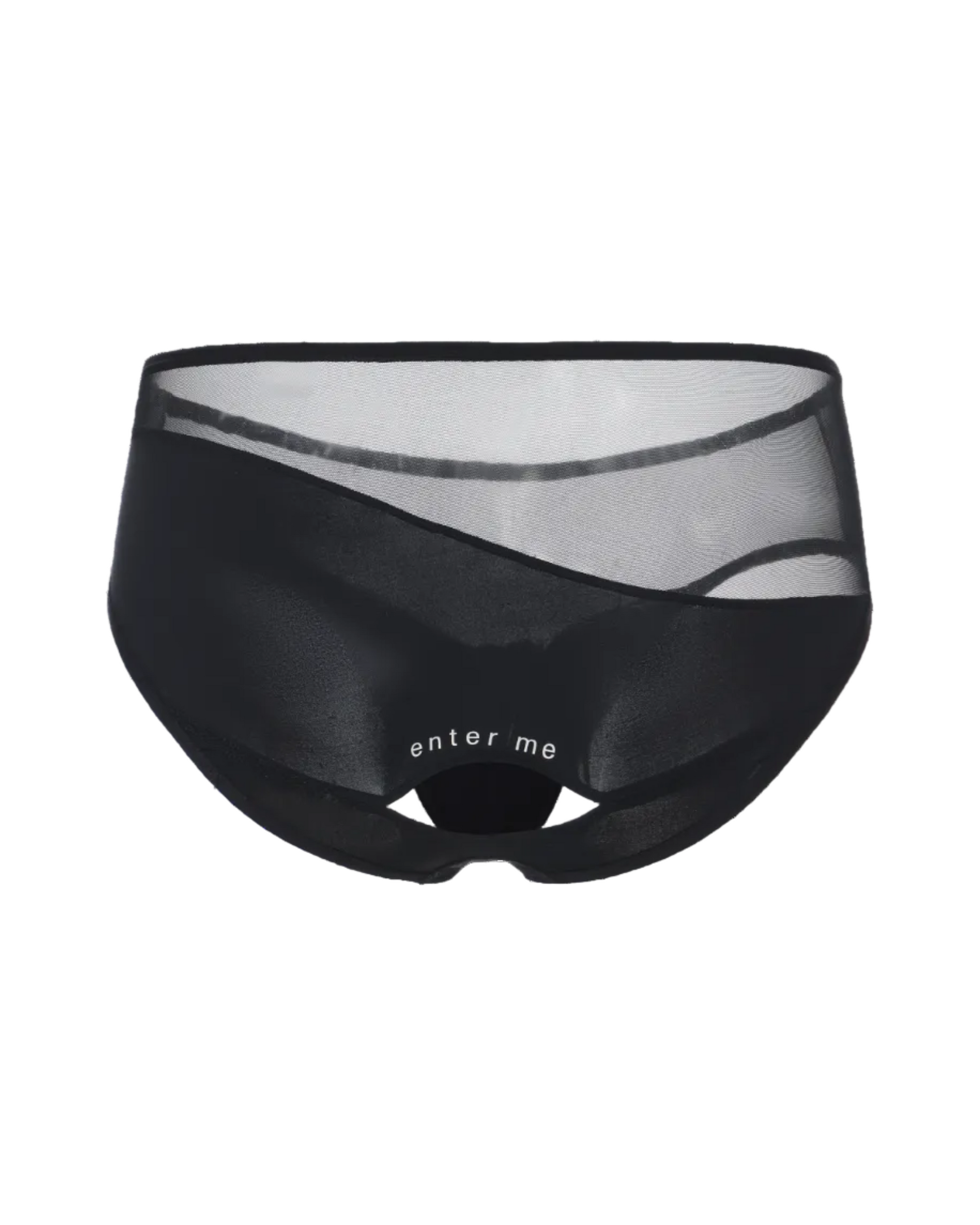BSZN Enter Me Sheer Cutout Brief with rear cutout and lettering, back view