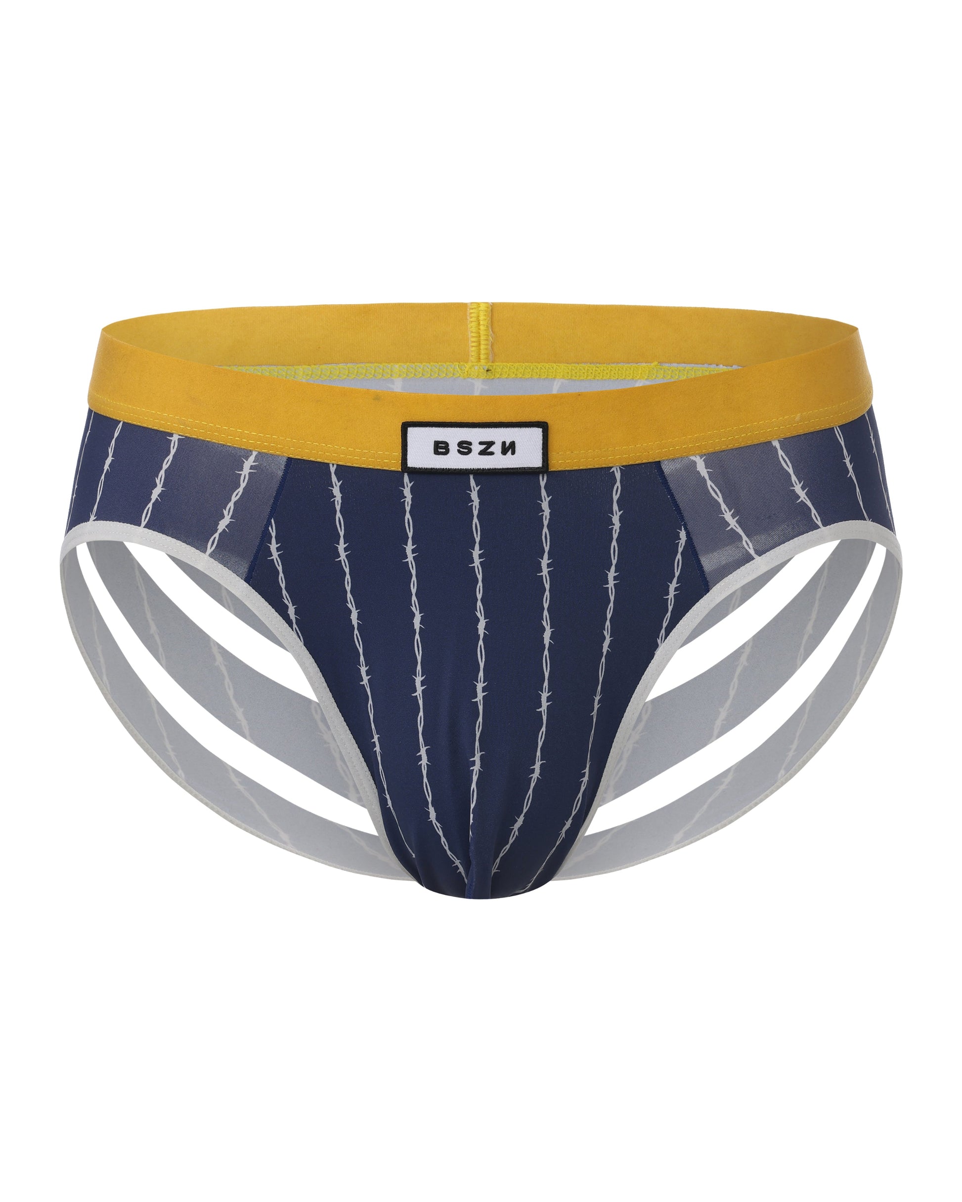 BSZN Thorn-Stripe Slash-Cut Brief, in blue, front product view
