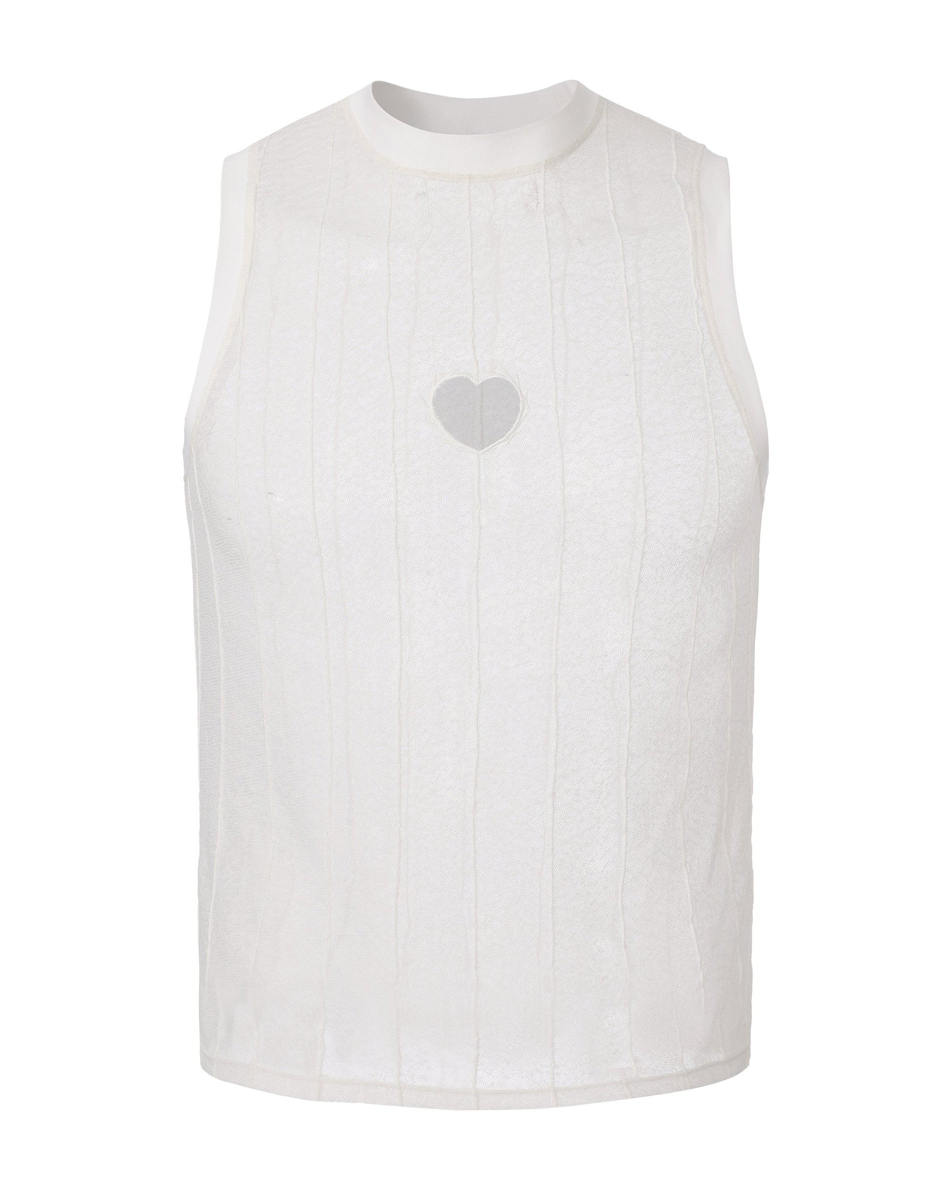 BSZN Distressed Trace Heart-Cutout Tank Top, in white, front product view