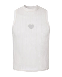 BSZN Distressed Trace Heart-Cutout Tank Top, in white, front product view