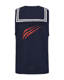 BSZN Claw Mark Sailor Tank Top in navy, back product view