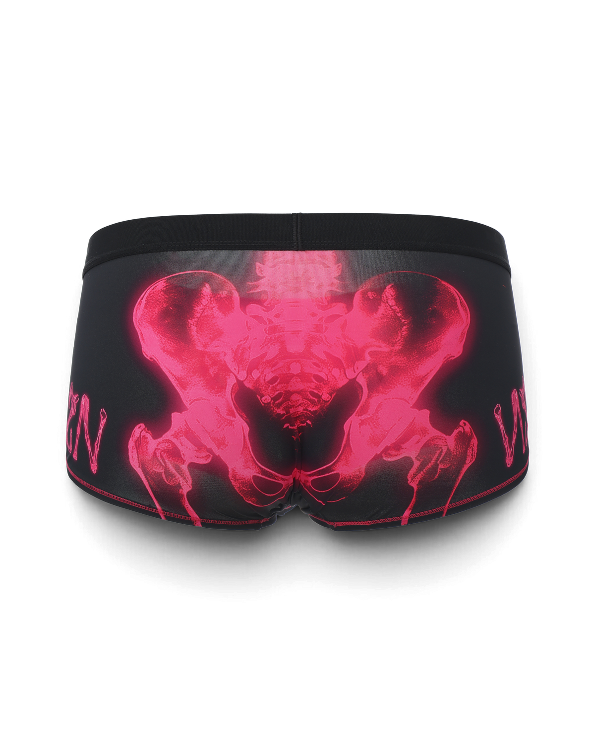 BSZN Black trunks, rear product view with pink pelvic graphic.