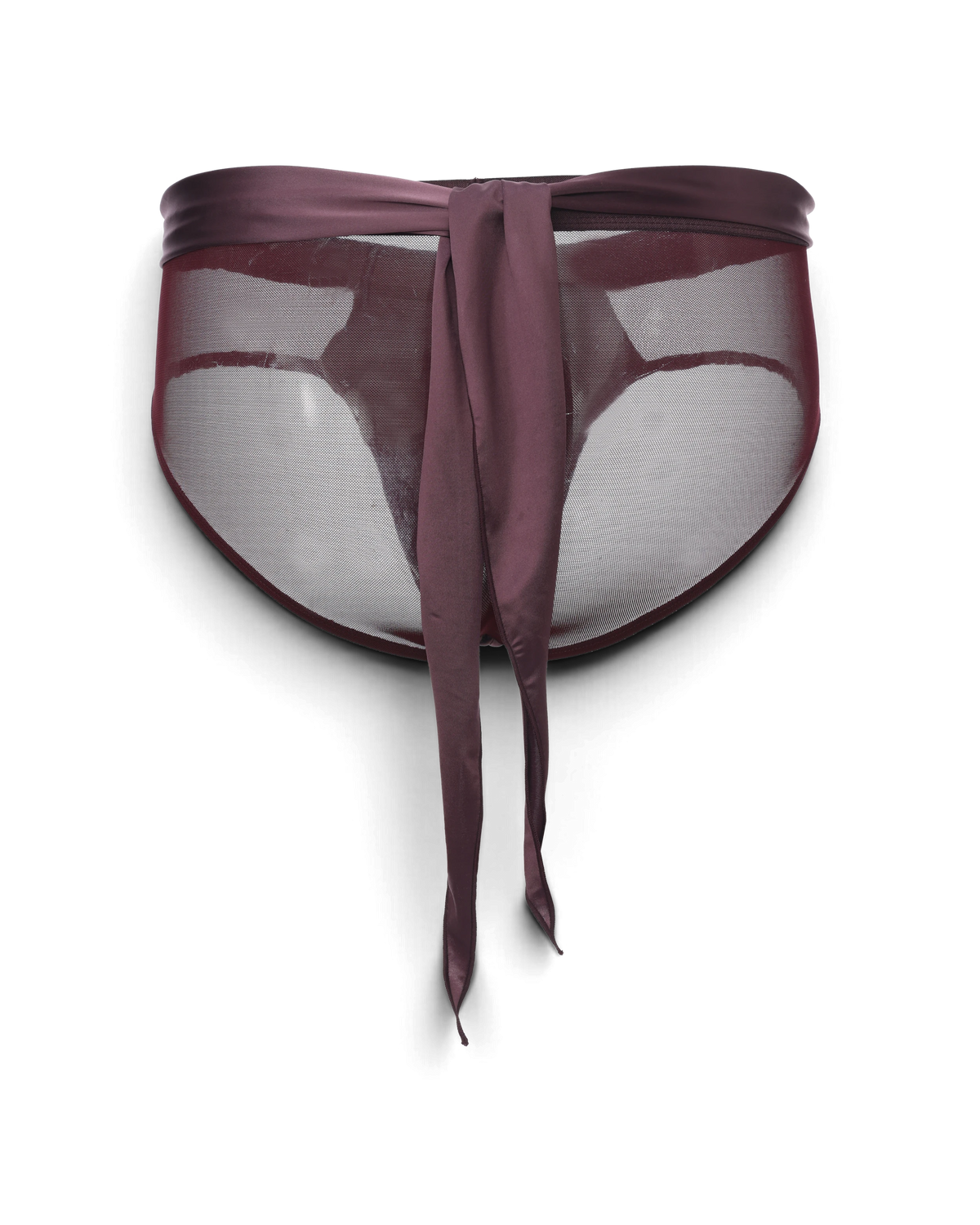 BSZN Satin Scarf Mesh Brief — Purple back with long scarf ties.