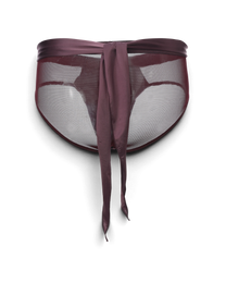 BSZN Satin Scarf Mesh Brief — Purple back with long scarf ties.