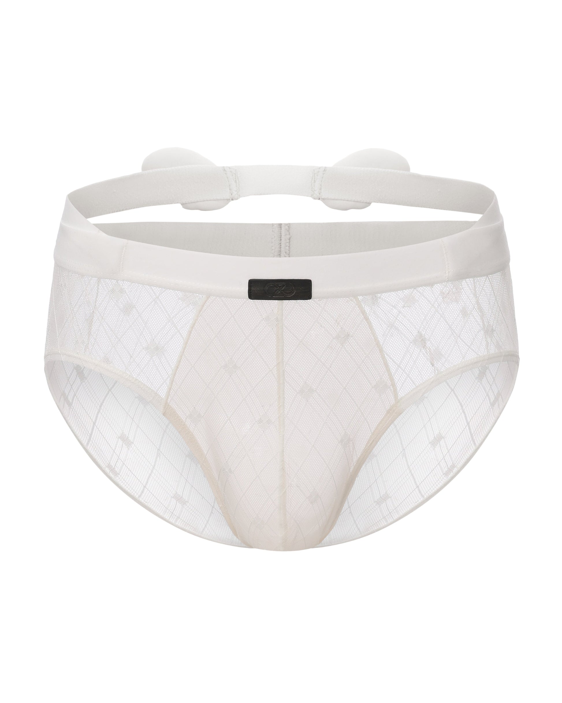 BSZN Sheer Argyle Double-Waist Brief, white colorway, front product view