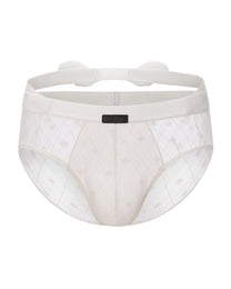 BSZN Sheer Argyle Double-Waist Brief, white colorway, front product view