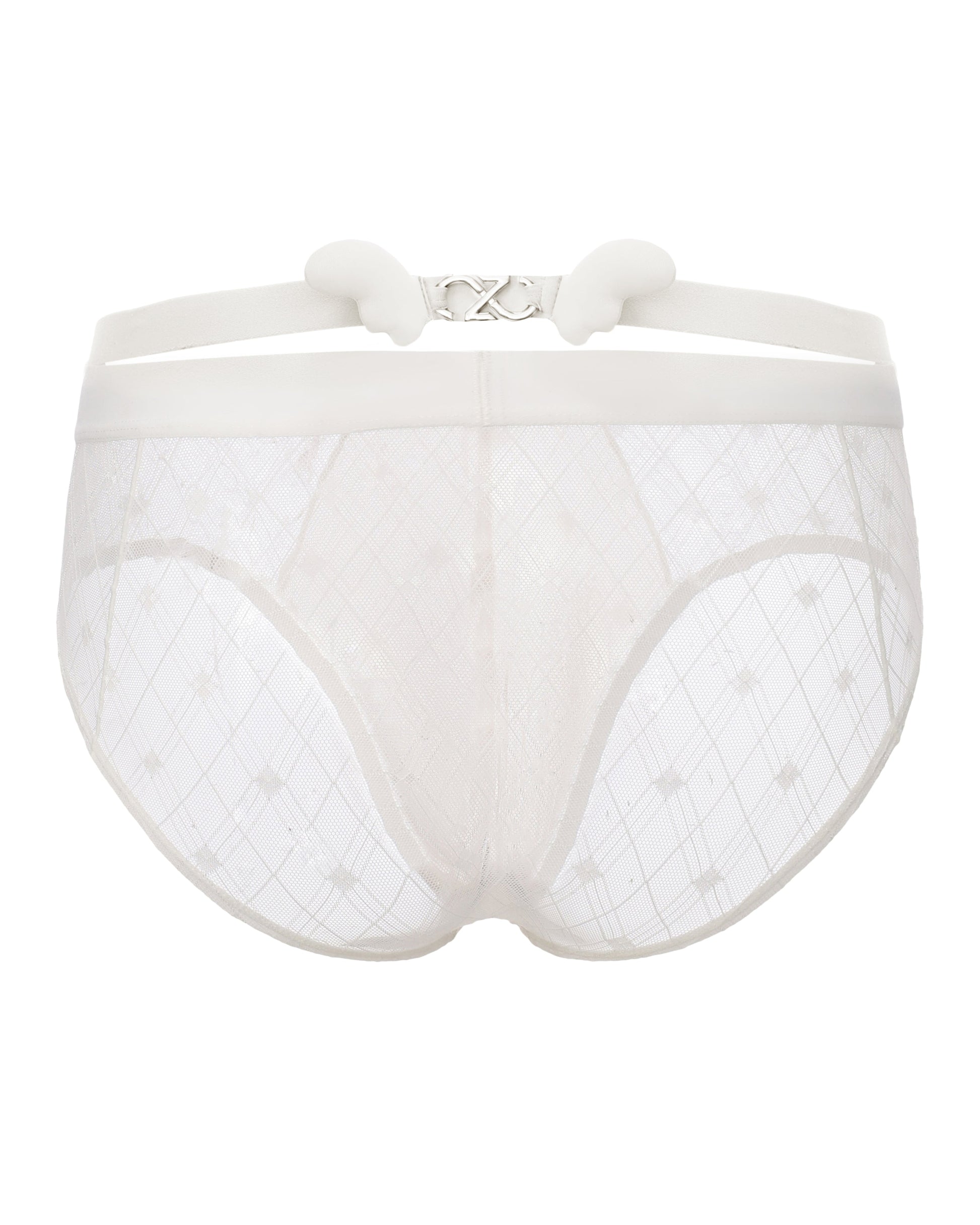 BSZN Sheer Argyle Double-Waist Brief, white colorway, rear product view