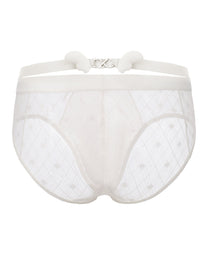 BSZN Sheer Argyle Double-Waist Brief, white colorway, rear product view