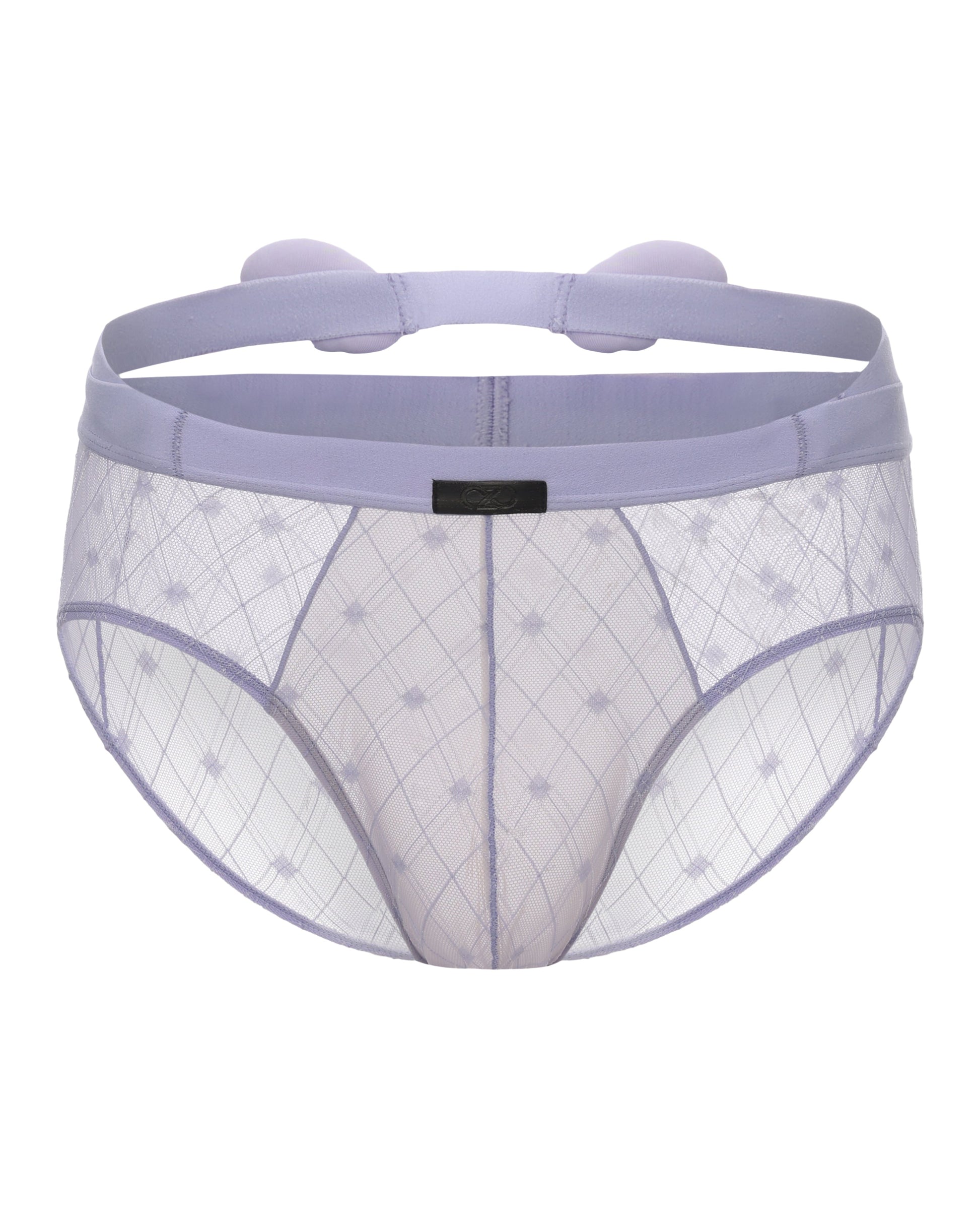 BSZN Sheer Argyle Double-Waist Brief, lavender purple colorway, front product view