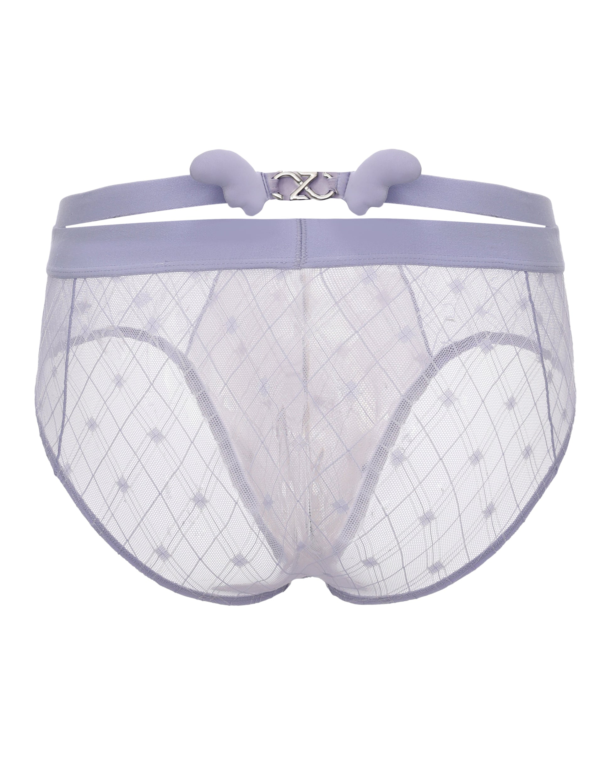 BSZN Sheer Argyle Double-Waist Brief, lavender purple colorway, rear product view