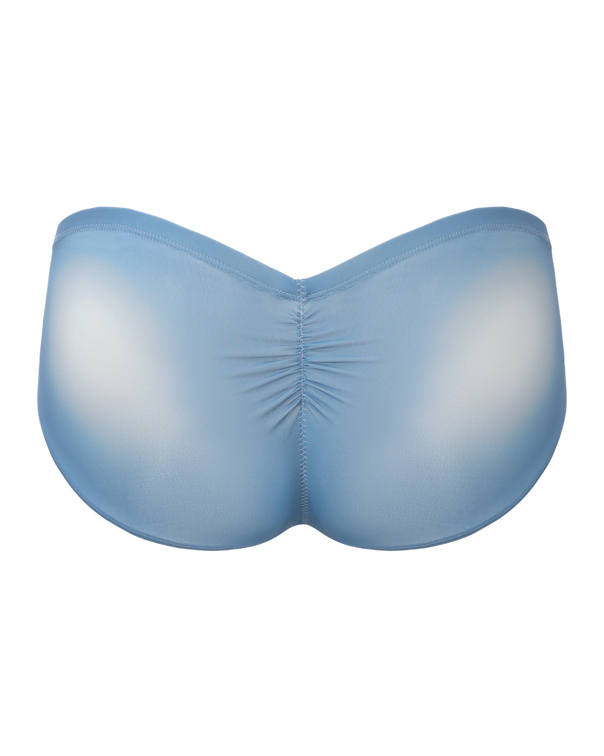 BSZN Sheer V-Waist Ruched-Back Brief, sky blue colorway, rear product view