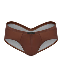 BSZN Sheer V-Waist Ruched-Back Brief, brown colorway, front product view