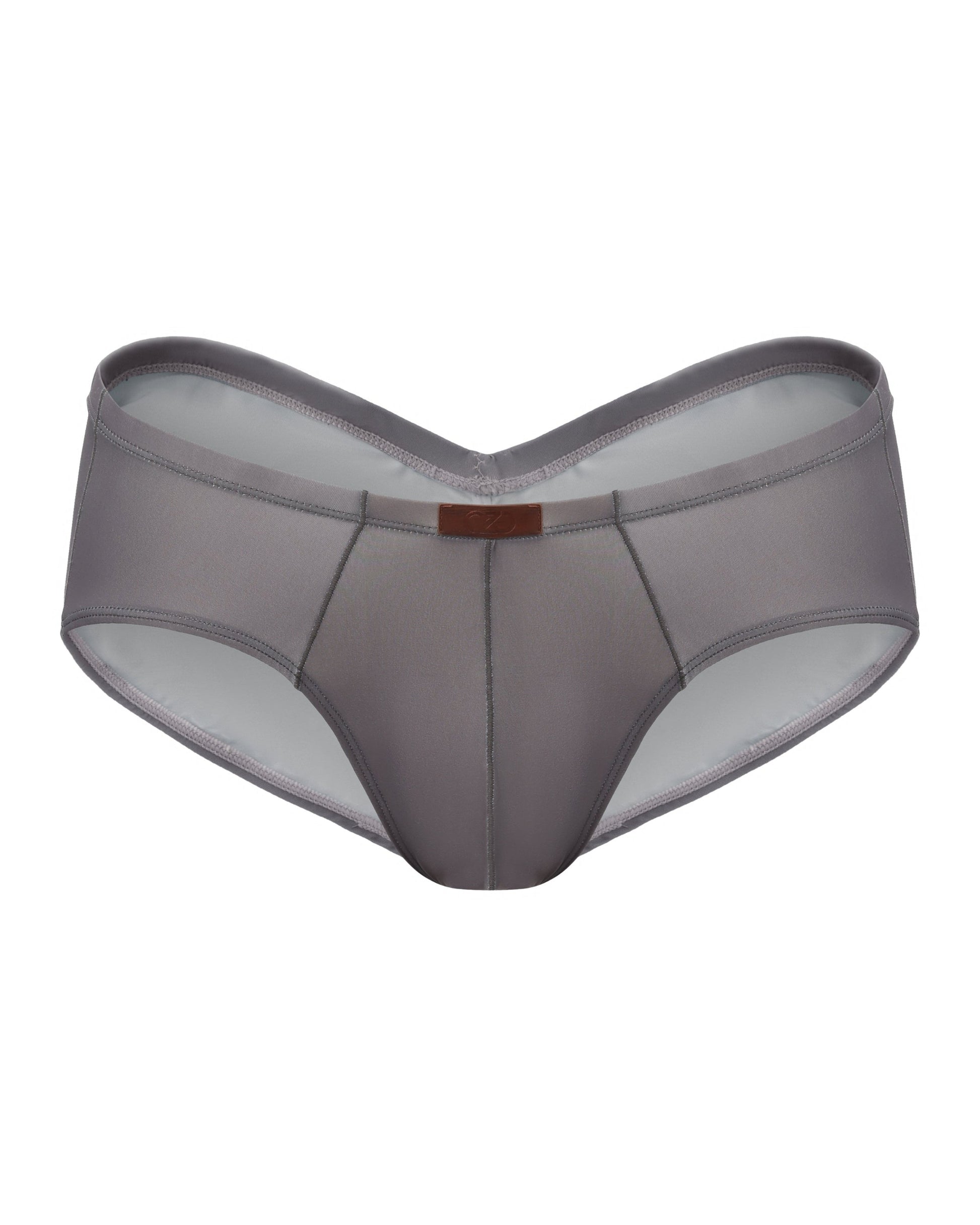 BSZN Sheer V-Waist Ruched-Back Brief, smoke gray colorway, front product view