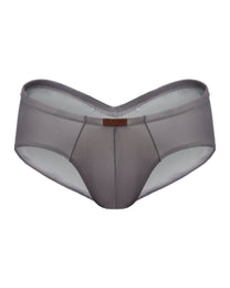 BSZN Sheer V-Waist Ruched-Back Brief, smoke gray colorway, front product view