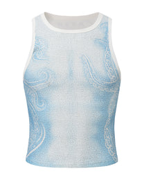 BSZN Octopus Fade Graphic Tank Top in blue and white, front product view