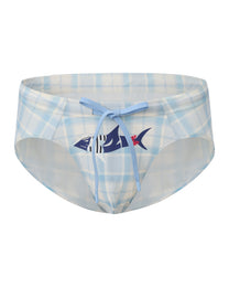 BSZN Sailor Shark Plaid Brief in blue, front product view