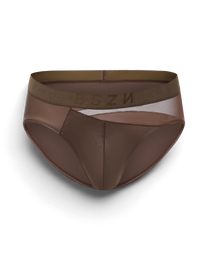 BSZN Midnight Shimmer Mesh-Panel Brief — Brown front product view.