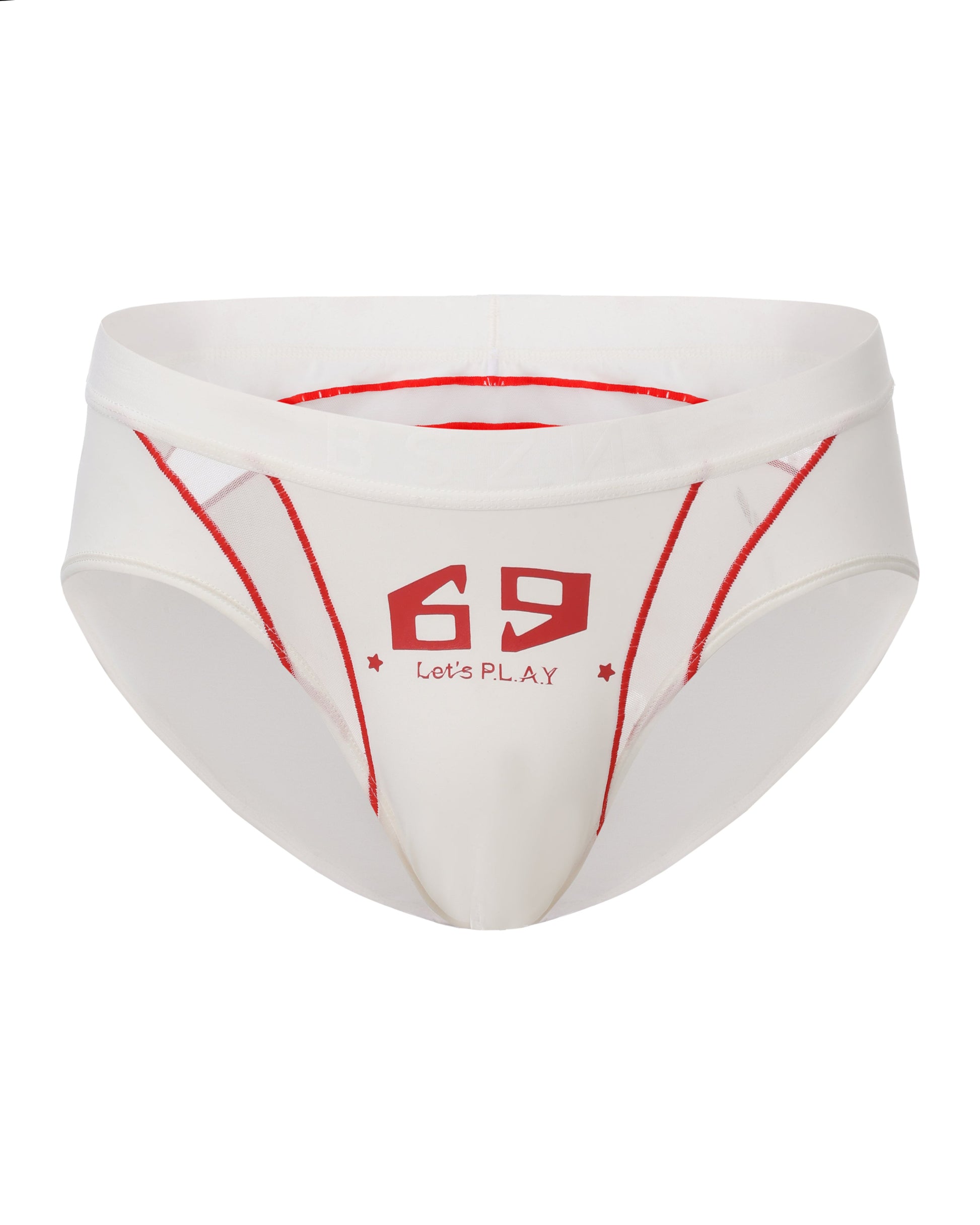 BSZN Tag Out Graphic Mesh Brief in Morning Mist White, front product view