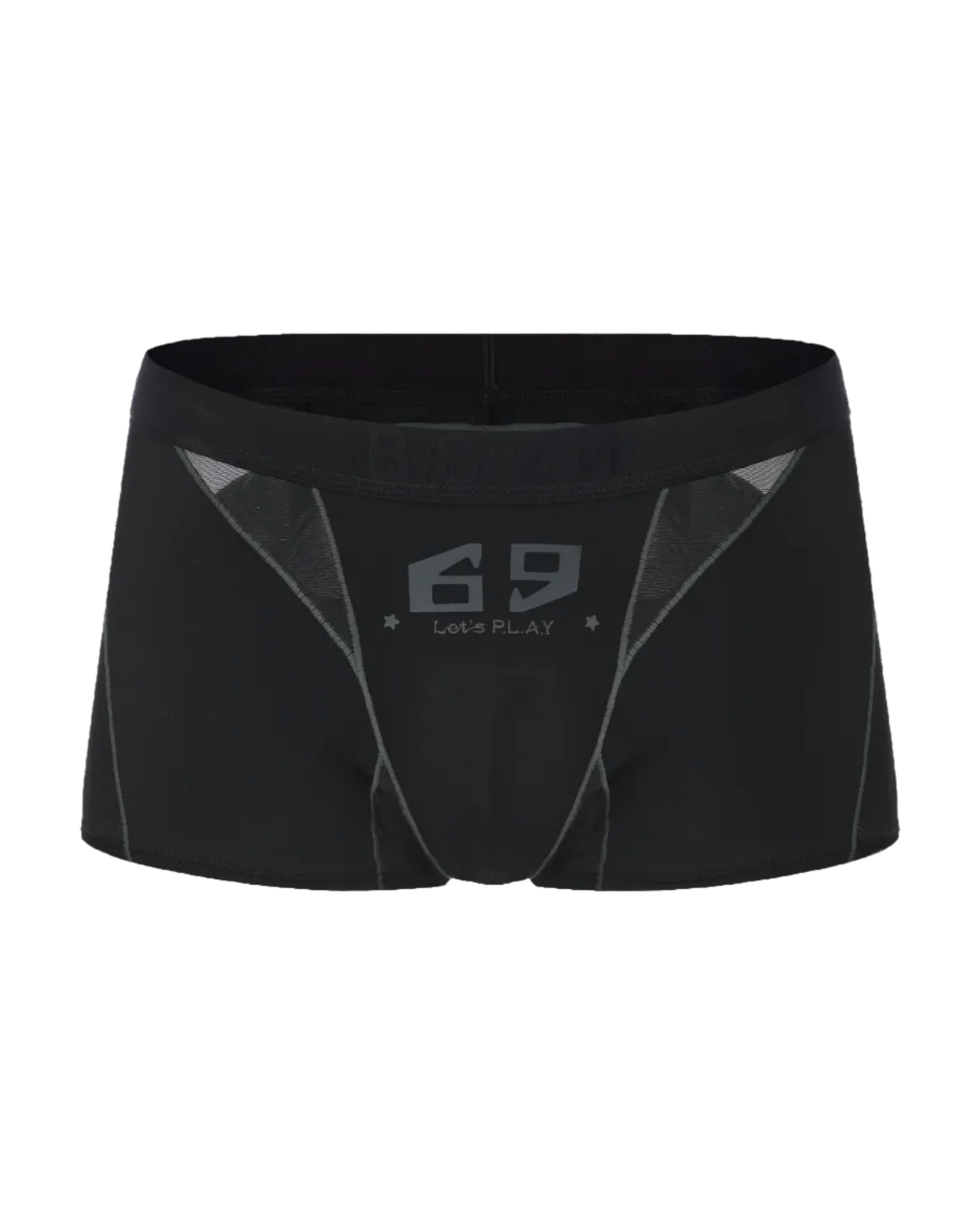 BSZN Tag Out Graphic Mesh Brief in black, front product view