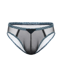 BSZN Contrast Animal-Print Mesh Brief in black with blue trim, front view