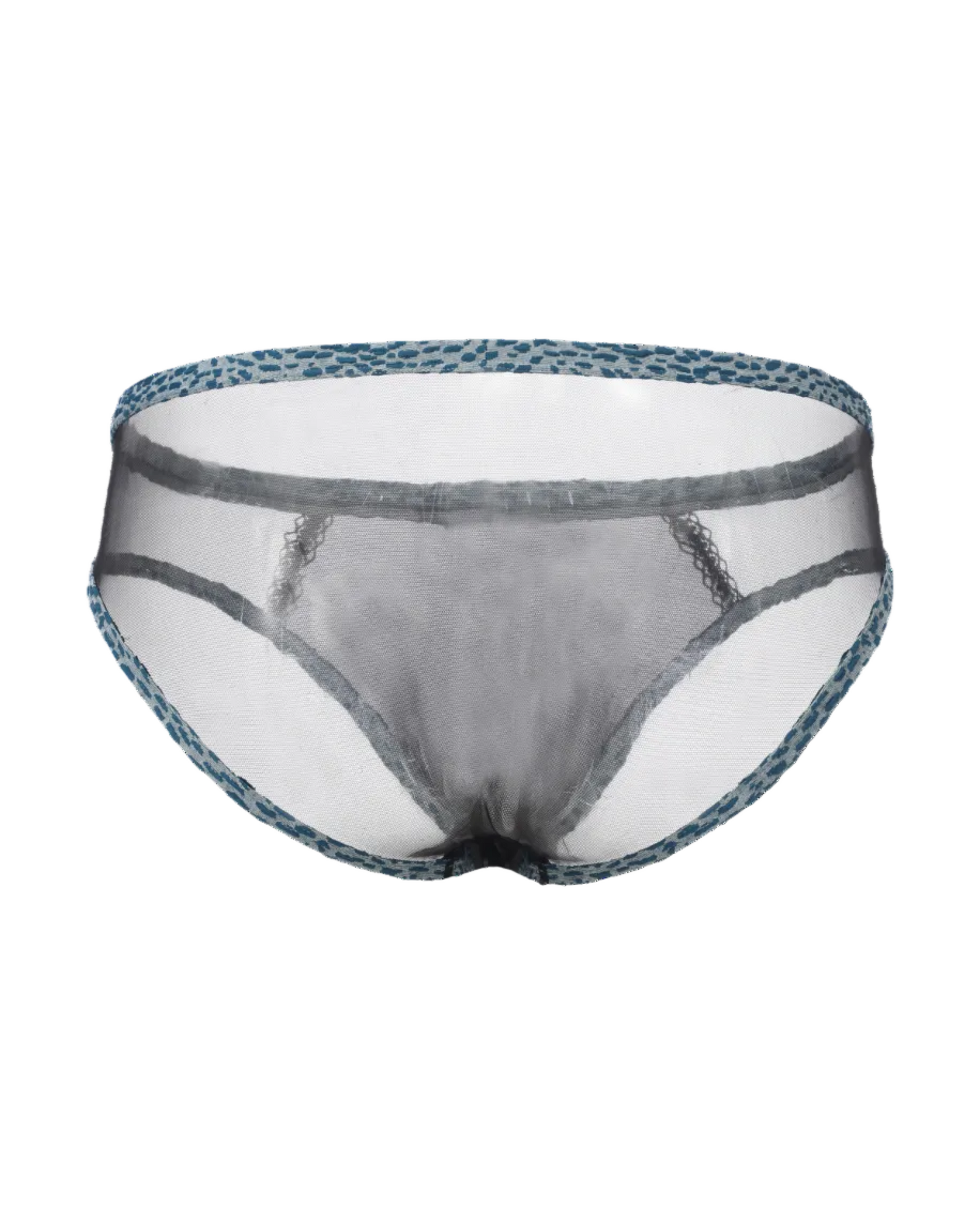 BSZN Contrast Animal-Print Mesh Brief in black with blue trim, back view