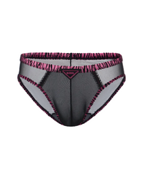 BSZN Contrast Animal-Print Mesh Brief in black with pink trim, front view